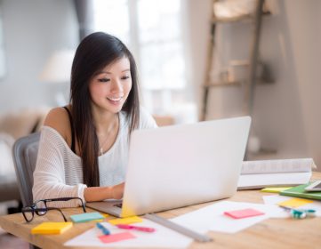 Design student working online at home